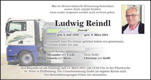 Traueranzeige Ludwig Reindl