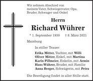 Traueranzeige Hans Wührer