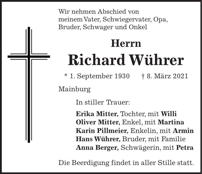 Traueranzeige Hans Wührer