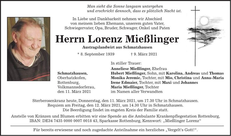 Traueranzeige Lorenz Mießlinger