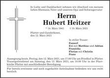 Traueranzeige Hubert Heitzer