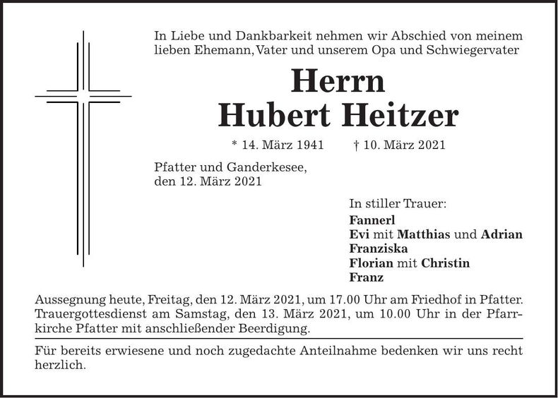 Traueranzeige Hubert Heitzer