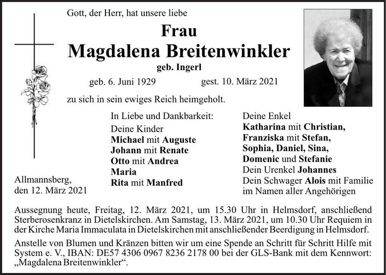 Traueranzeige Magdalena Breitenwinkler