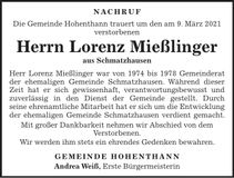 Traueranzeige Lorenz Mießlinger