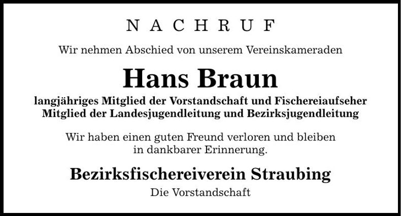 Traueranzeige Hans Braun
