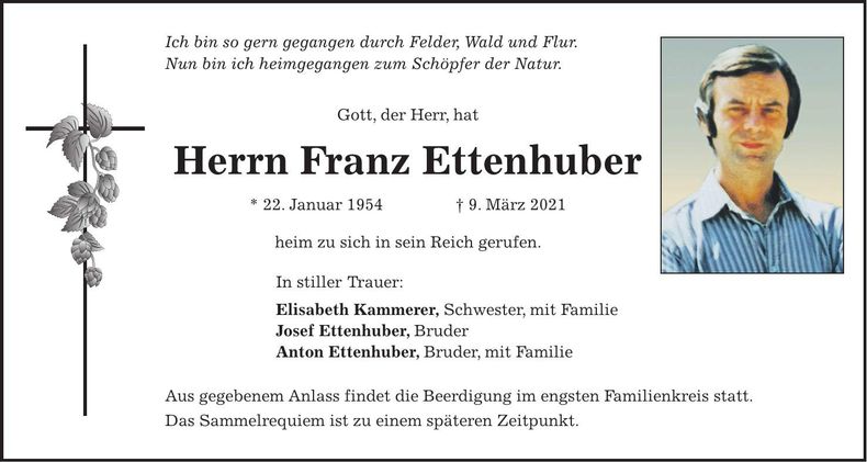 Traueranzeige Franz Ettenhuber