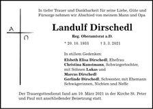 Traueranzeige Landulf Dirschedl