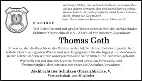 Traueranzeige Thomas Goth