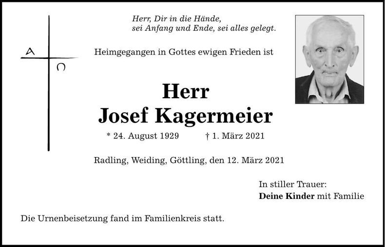 Traueranzeige Josef Kagermeier