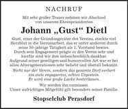 Traueranzeige Johann Dietl