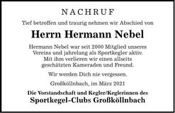 Traueranzeige Hermann Nebel