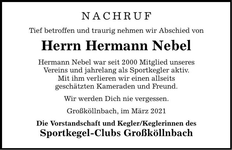Traueranzeige Hermann Nebel