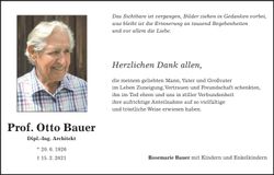Traueranzeige Otto Prof. Bauer