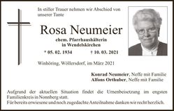 Traueranzeige Rosa Neumeier