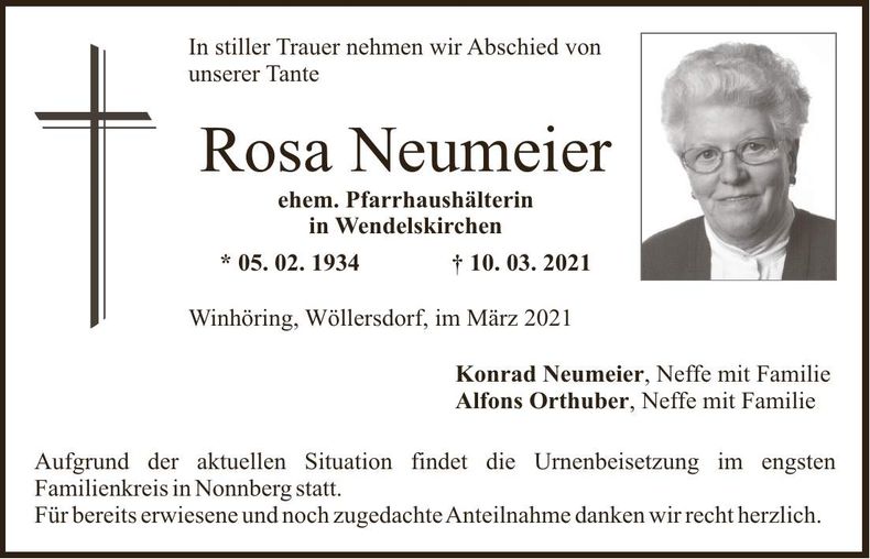 Traueranzeige Rosa Neumeier