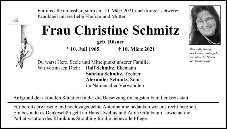 Traueranzeige Christine Schmitz
