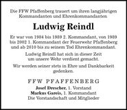 Traueranzeige Luwig Reindl