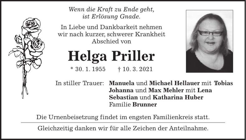 Traueranzeige Helga Priller