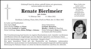 Traueranzeige Renate Bierlmeier