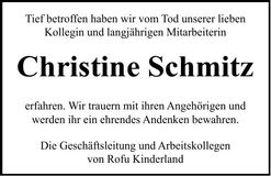 Traueranzeige Christine Schmitz
