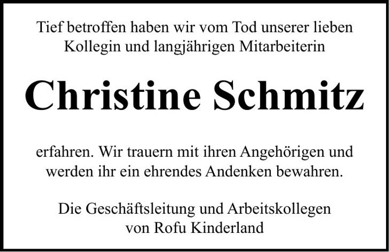 Traueranzeige Christine Schmitz