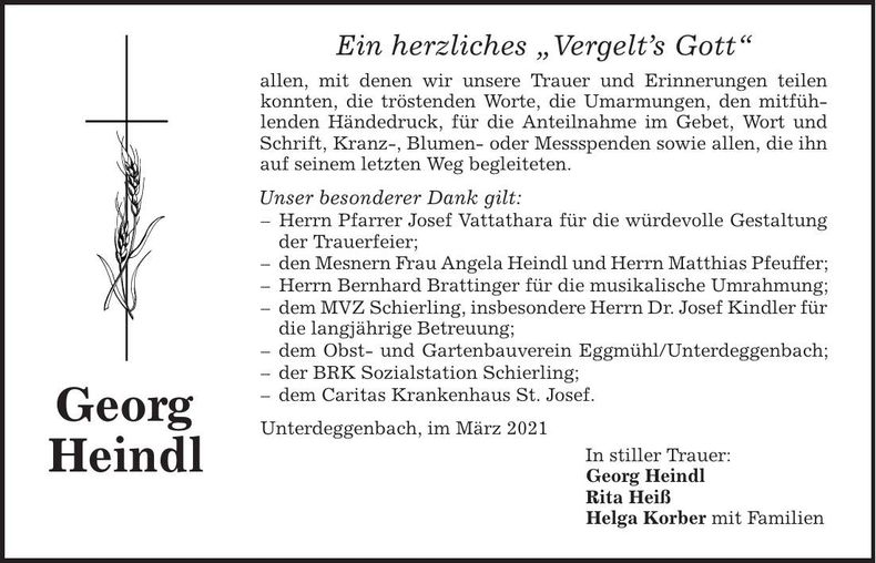 Traueranzeige Georg Heindl