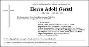 Traueranzeige Adolf Gerstl