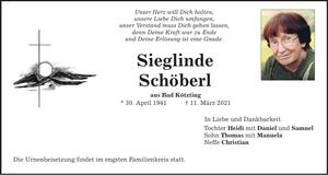 Traueranzeige Sieglinde Schöberl
