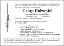 Traueranzeige Georg Holzapfel