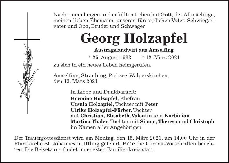 Traueranzeige Georg Holzapfel