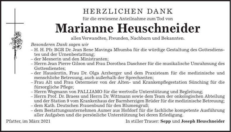 Traueranzeige Marianne Heuschneider