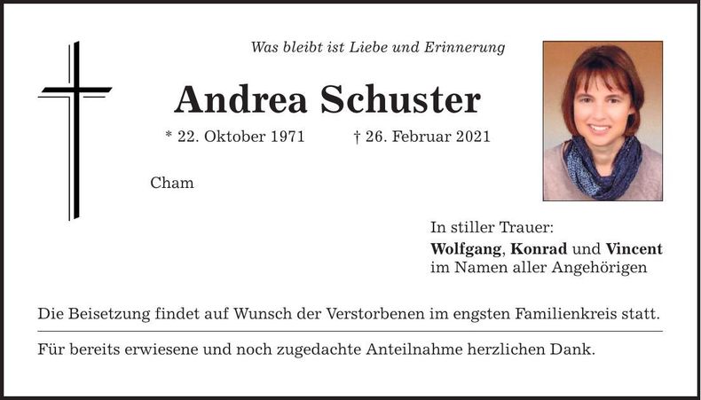 Traueranzeige Andrea Schuster