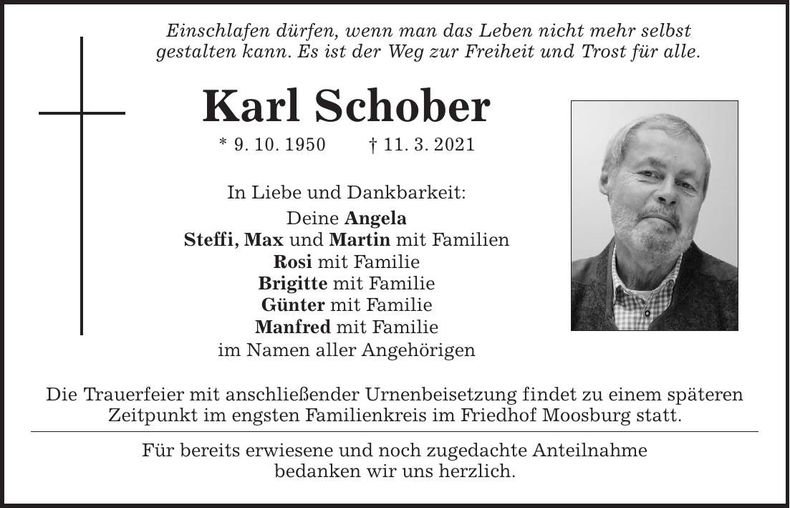 Traueranzeige Karl Schober