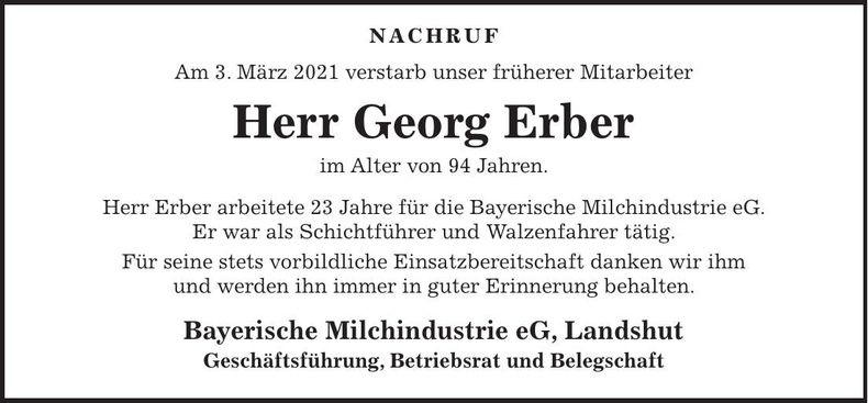 Traueranzeige Georg Erber