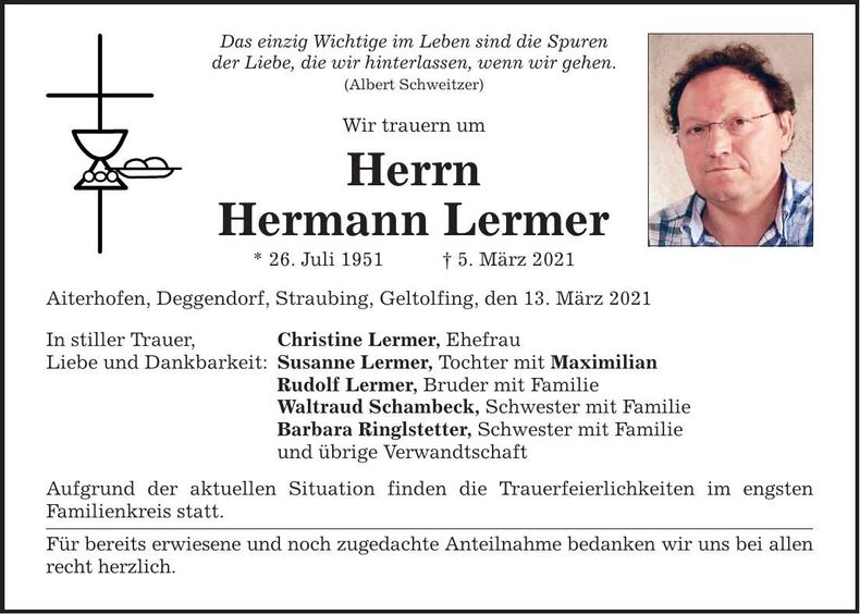 Traueranzeige Hermann Lermer