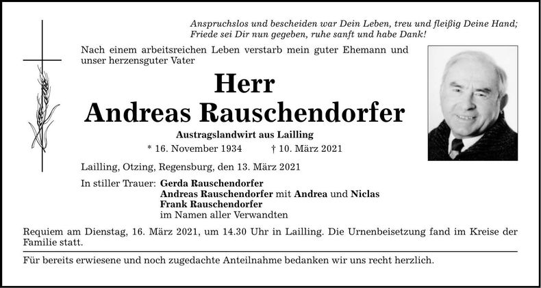 Traueranzeige Andreas Rauschendorfer