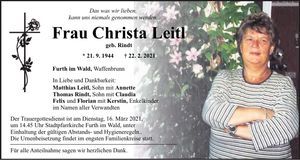 Traueranzeige Christa Leitl