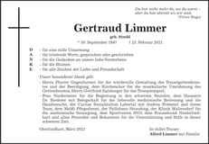 Traueranzeige Gertraud Limmer