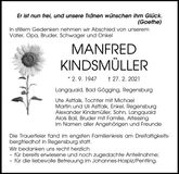 Traueranzeige Kindmüller Manfred