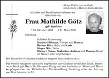 Traueranzeige Mathilde Götz
