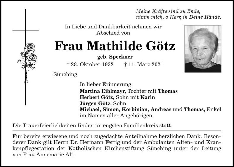 Traueranzeige Mathilde Götz