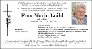 Traueranzeige Maria Loibl