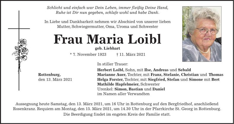 Traueranzeige Maria Loibl