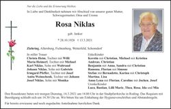 Traueranzeige Rosa Niklas