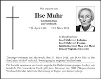 Traueranzeige Ilse Muhr