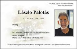 Traueranzeige Lászlo Palotás
