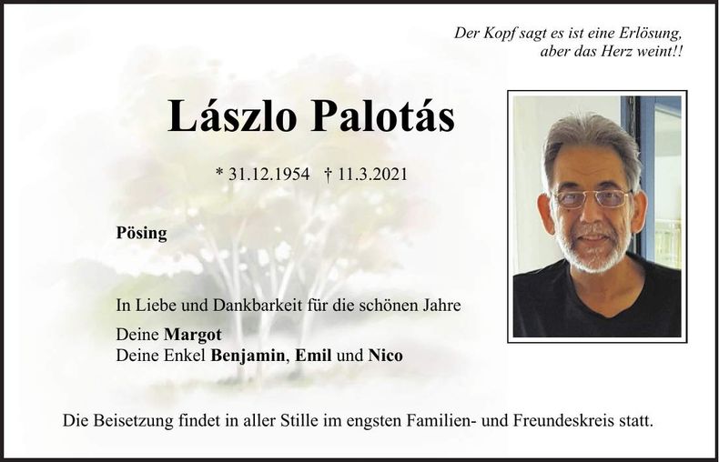 Traueranzeige Lászlo Palotás