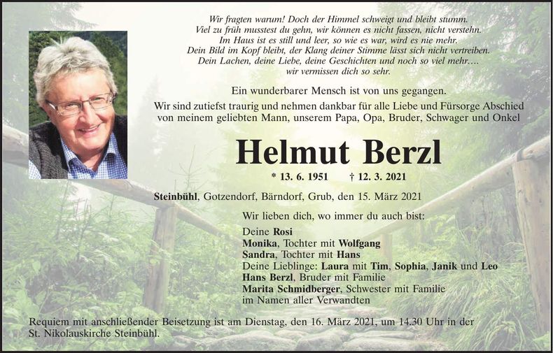 Traueranzeige Helmut Berzl