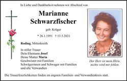 Traueranzeige Marianne Schwarzfischer