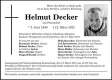 Traueranzeige Helmut Decker